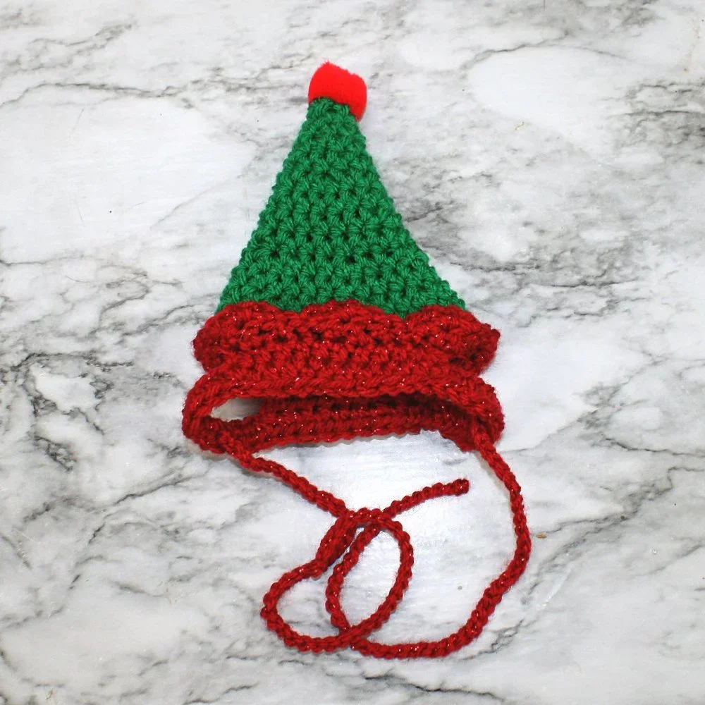 HAND CRAFTED Crochet Elf Cat Hat Costume Photo Prop Green Christmas Holiday - Picture 5 of 14